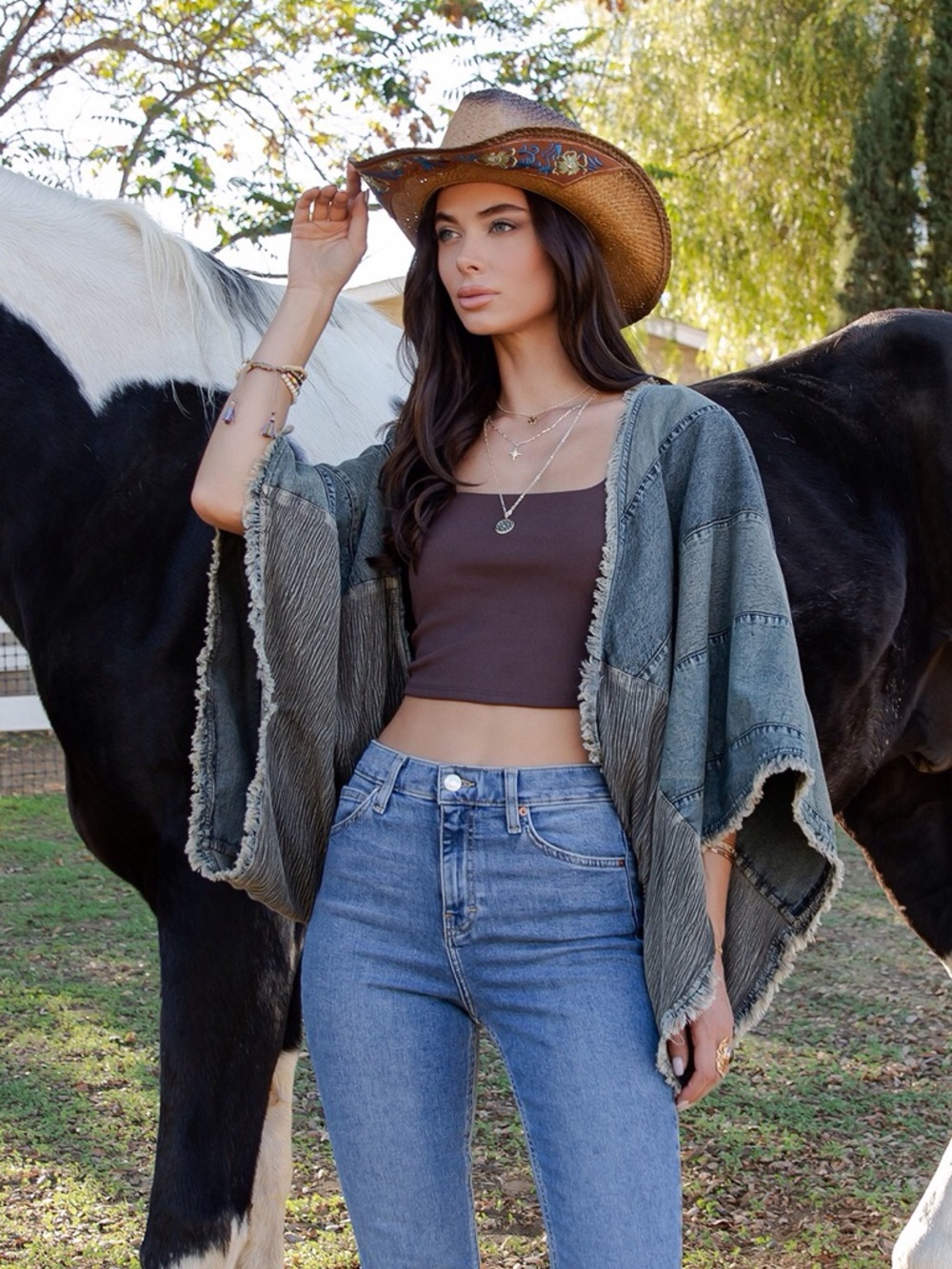 YOUNG THREADS NWT JACKET SHAWL Denim Raw Edge Size Medium